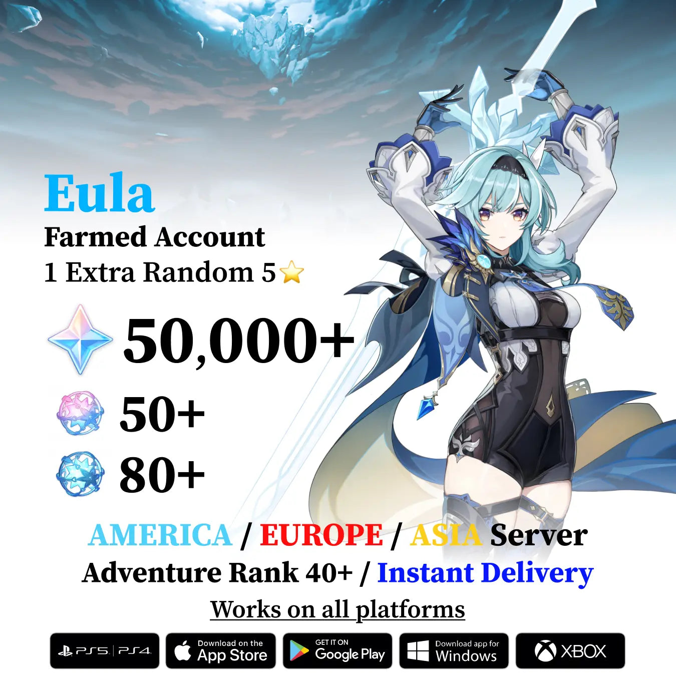 Eula Reroll Account with Primogems