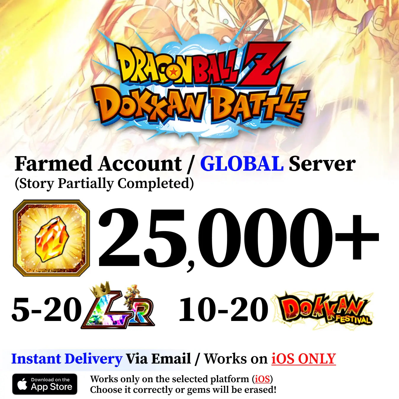 Dragon Ball Z Dokkan Battle Farmed Account with Dragon Stones [iOS]