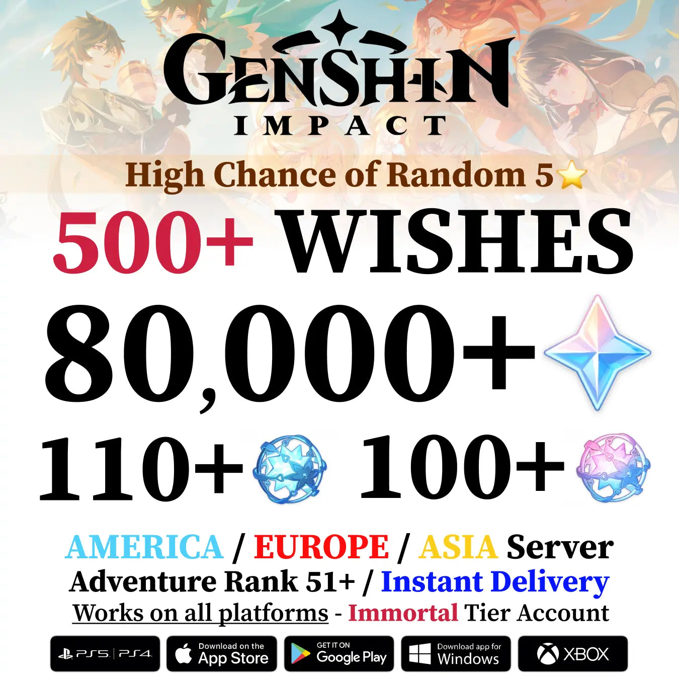 Genshin Impact Account with 40.000-80.000+ Primogems