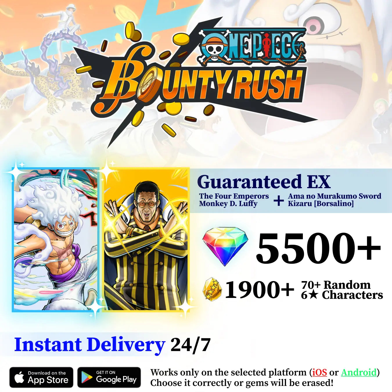 The Four Emperors Luffy with Kizaru OPBR Starter Reroll Account [GLOBAL]