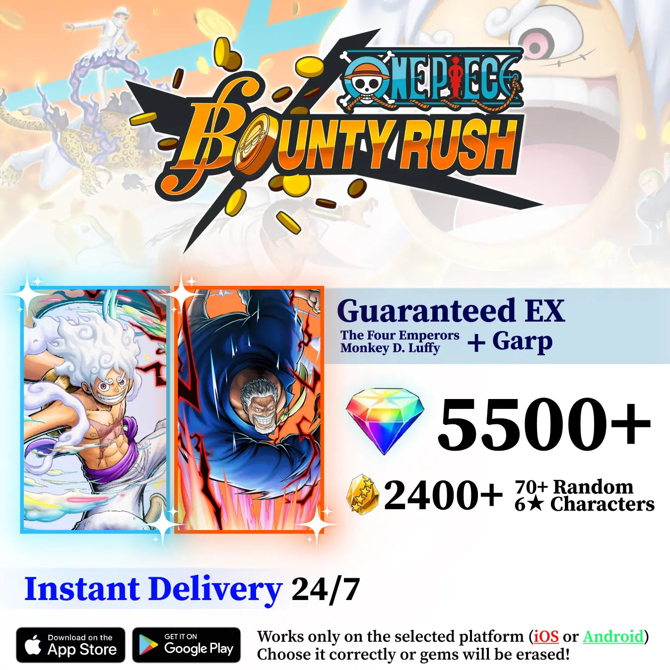 The Four Emperors Luffy with Garp OPBR Starter Reroll Account [GLOBAL]