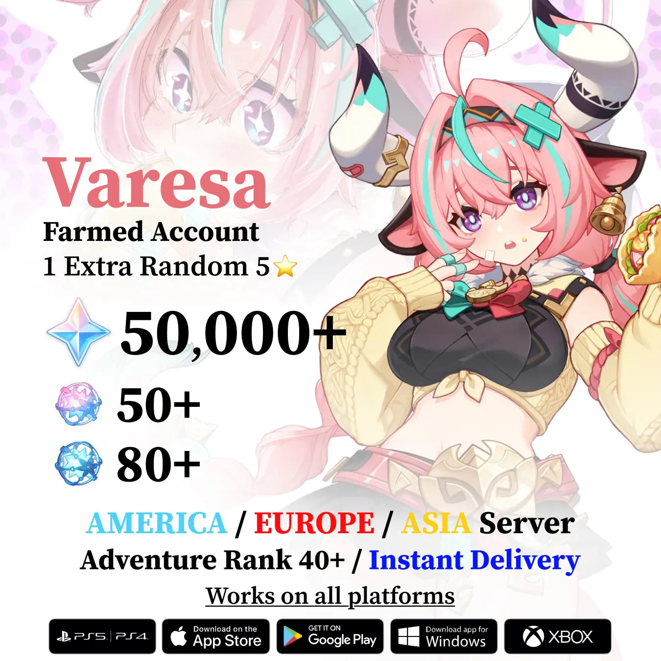 Varesa Reroll Account with Primogems