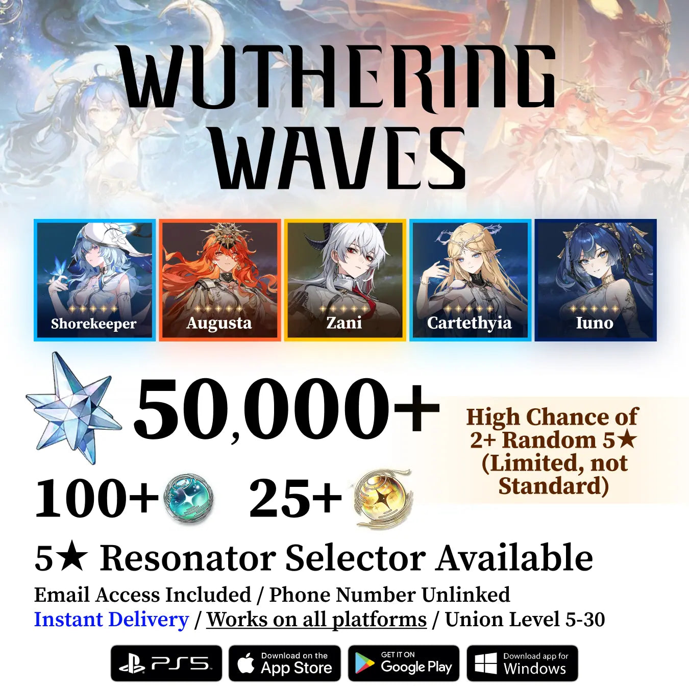 Wuthering Waves 5✦ Resonator with Astrites Reroll Account