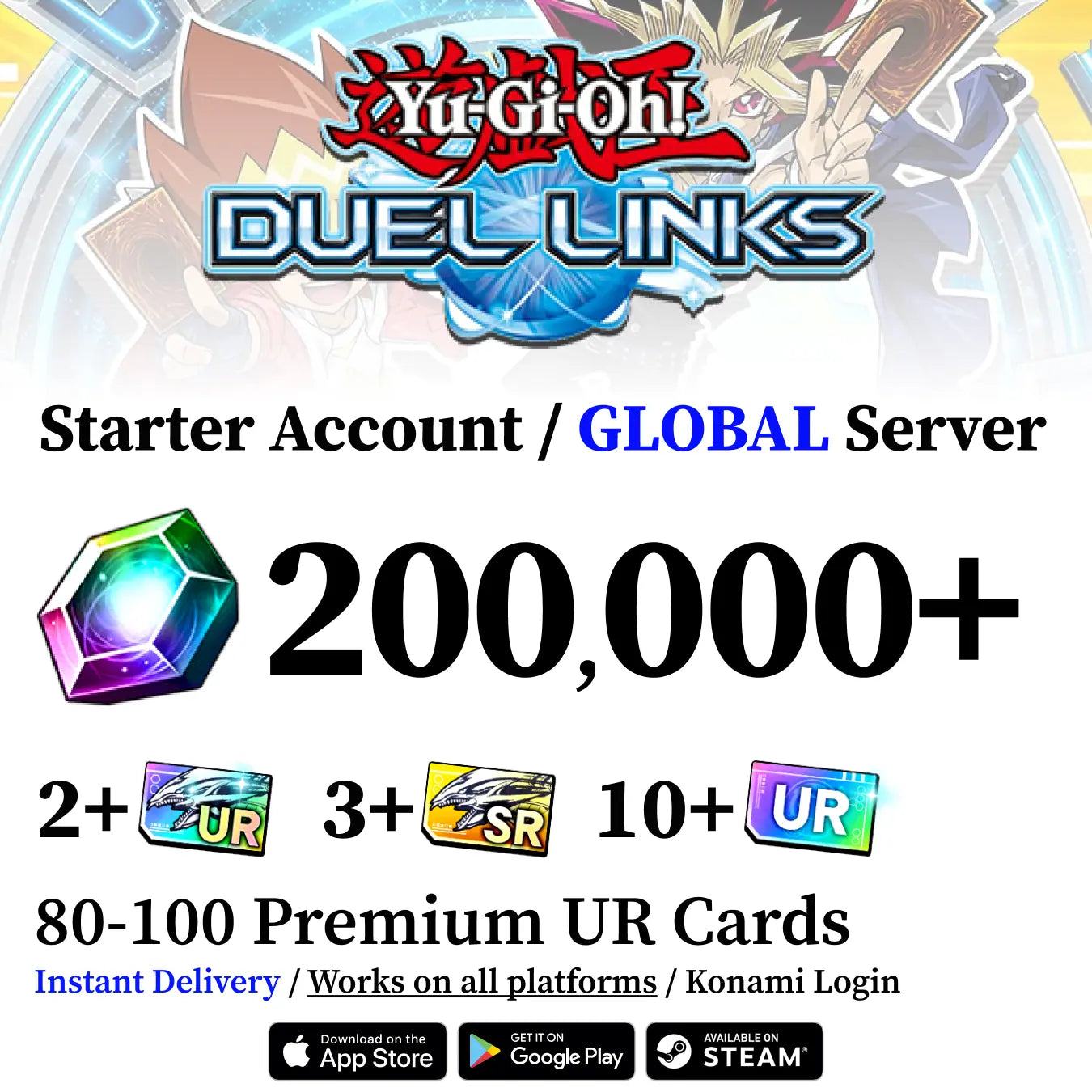Yu-Gi-Oh! Duel Links Starter Account with 200,000+ Gems [Global]